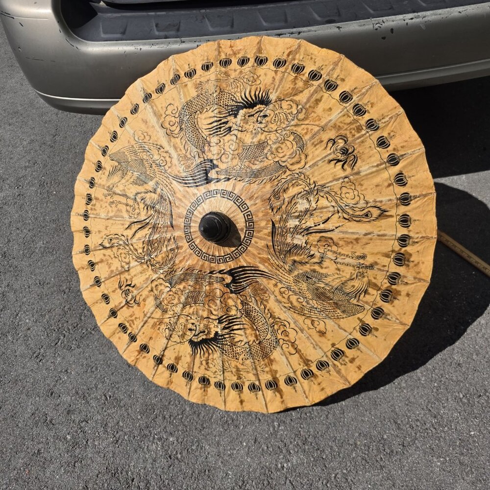 Vintage Bamboo Japanese Parasol - Paper Umbrella - RARE - MCM Handmade *Flawed - Picture 11 of 11